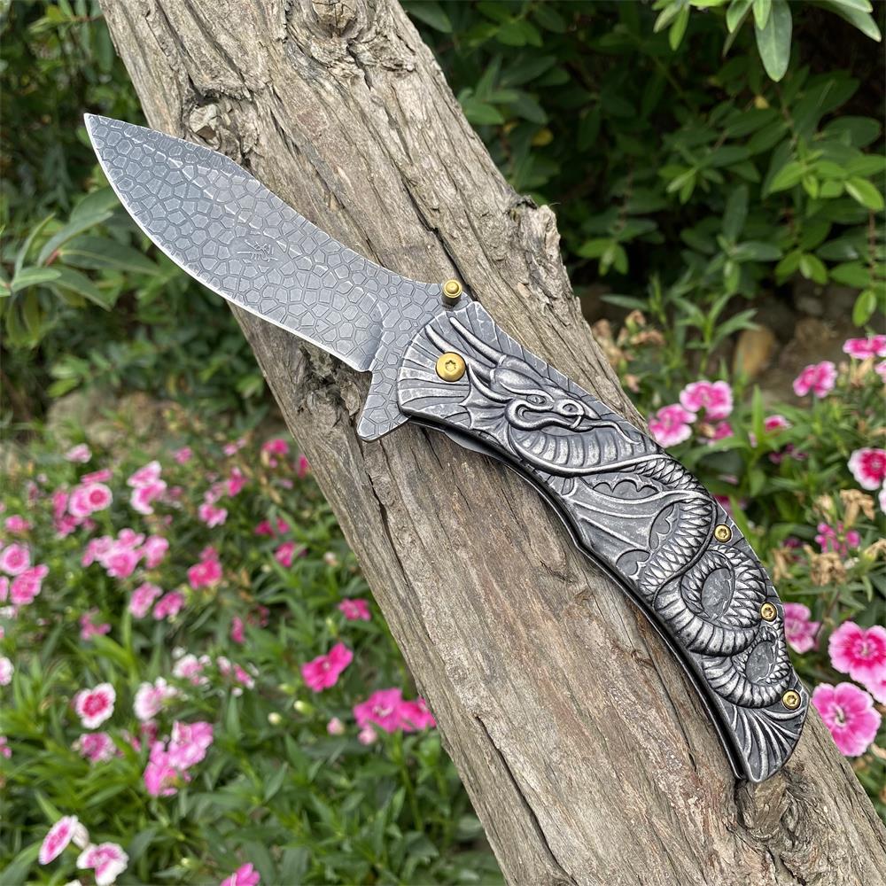 Sea Serpent sculpture Folding Knife Camping Knife