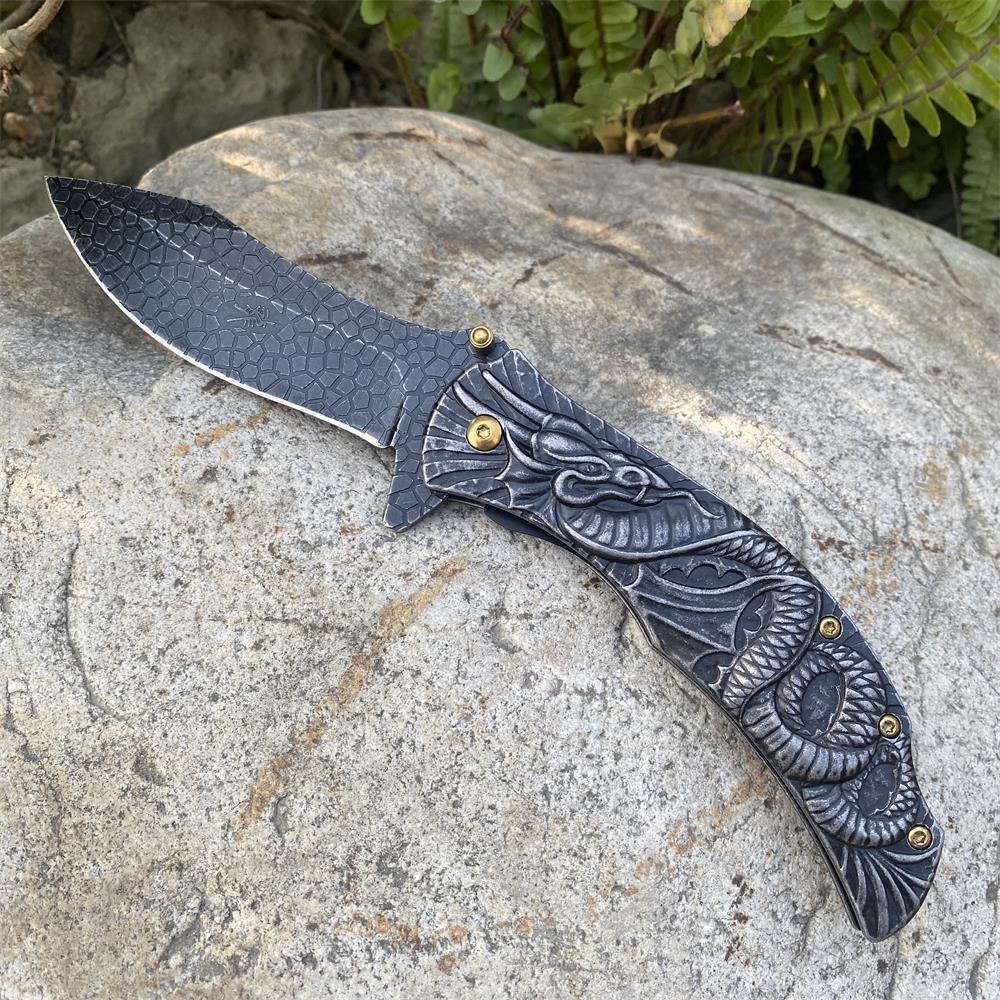 Sea Serpent sculpture Folding Knife Camping Knife