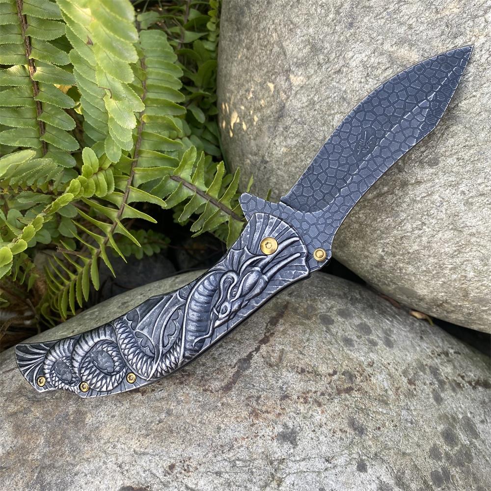 Sea Serpent sculpture Folding Knife Camping Knife