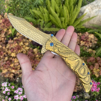 Sea Serpent sculpture Folding Knife Camping Knife
