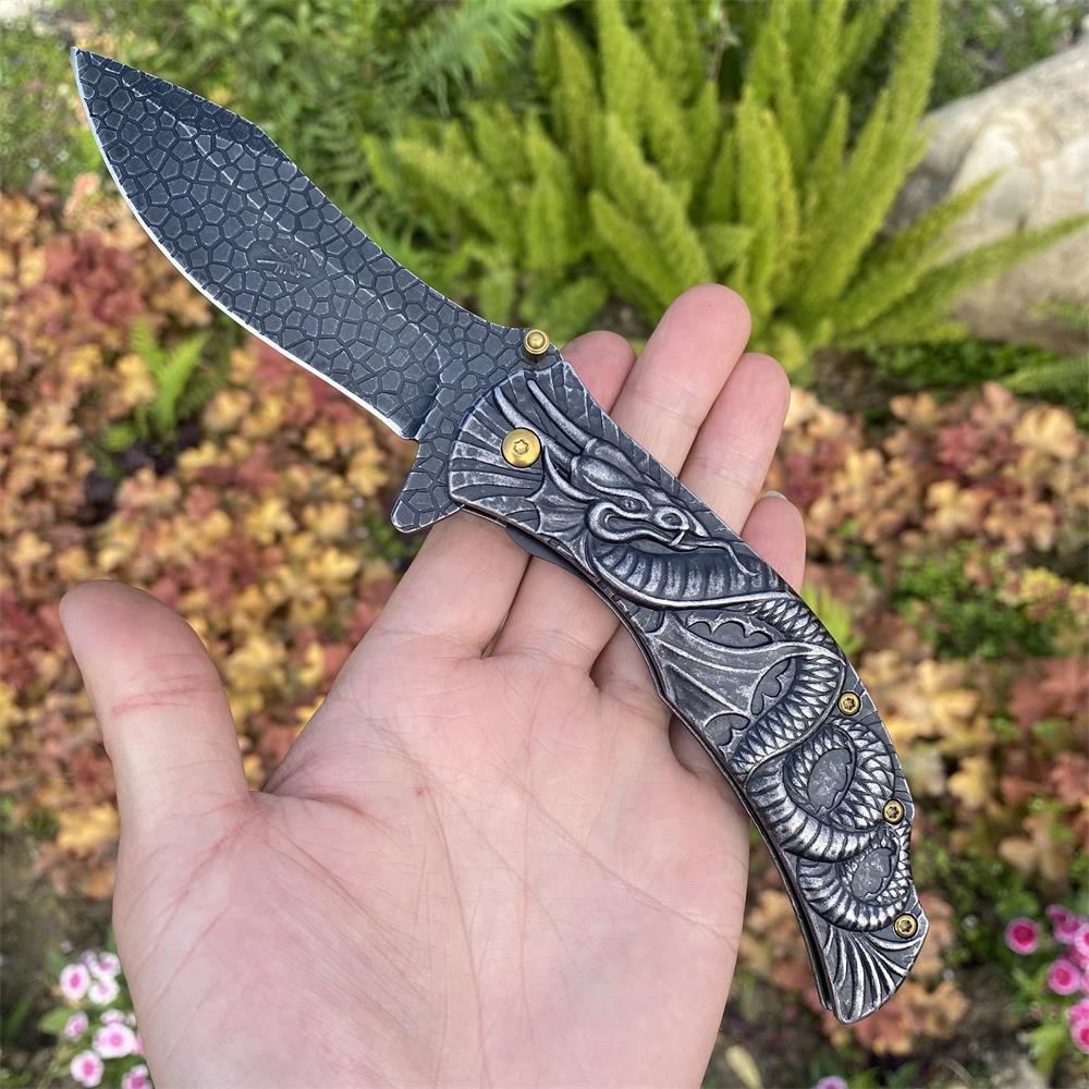 Sea Serpent sculpture Folding Knife Camping Knife