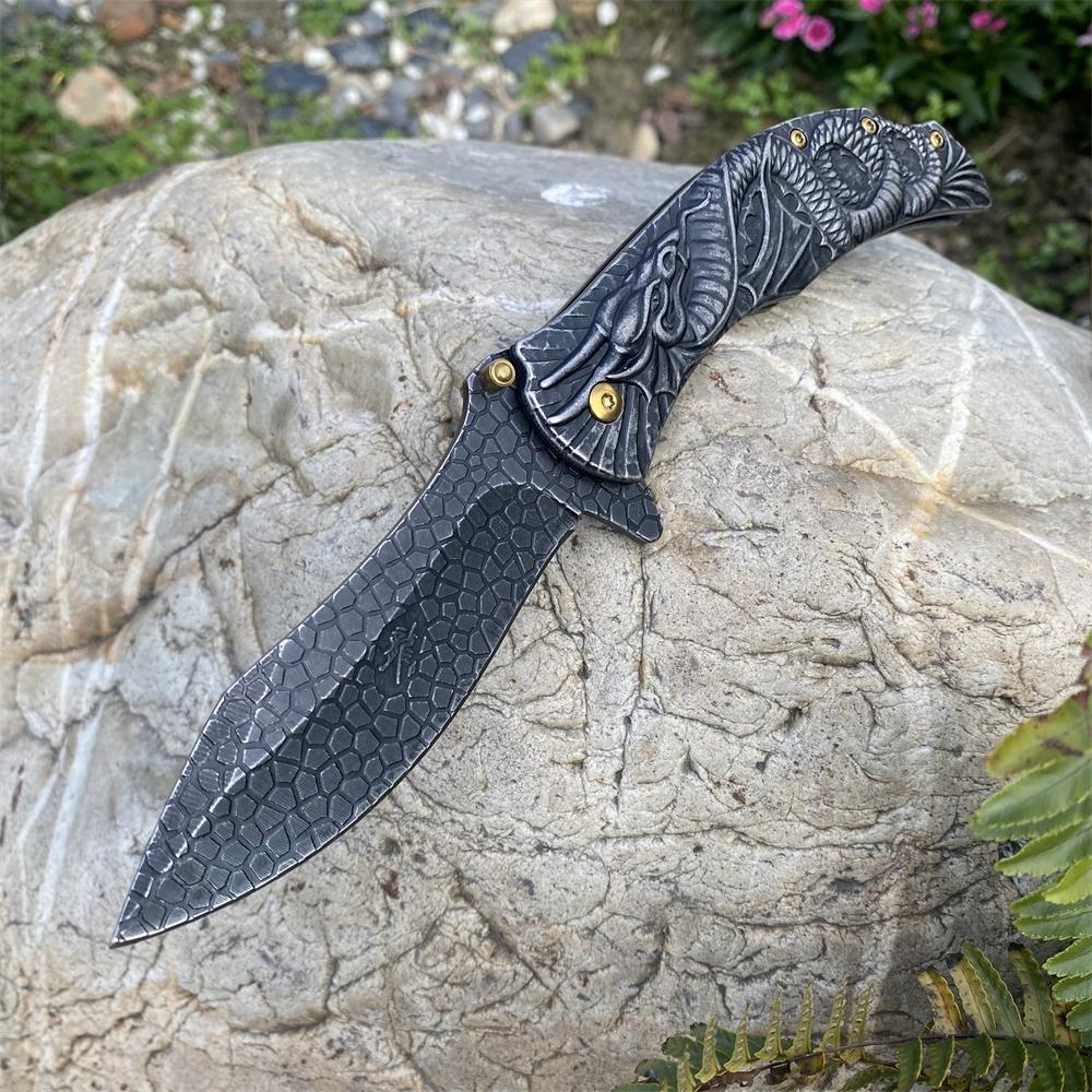 Sea Serpent sculpture Folding Knife Camping Knife
