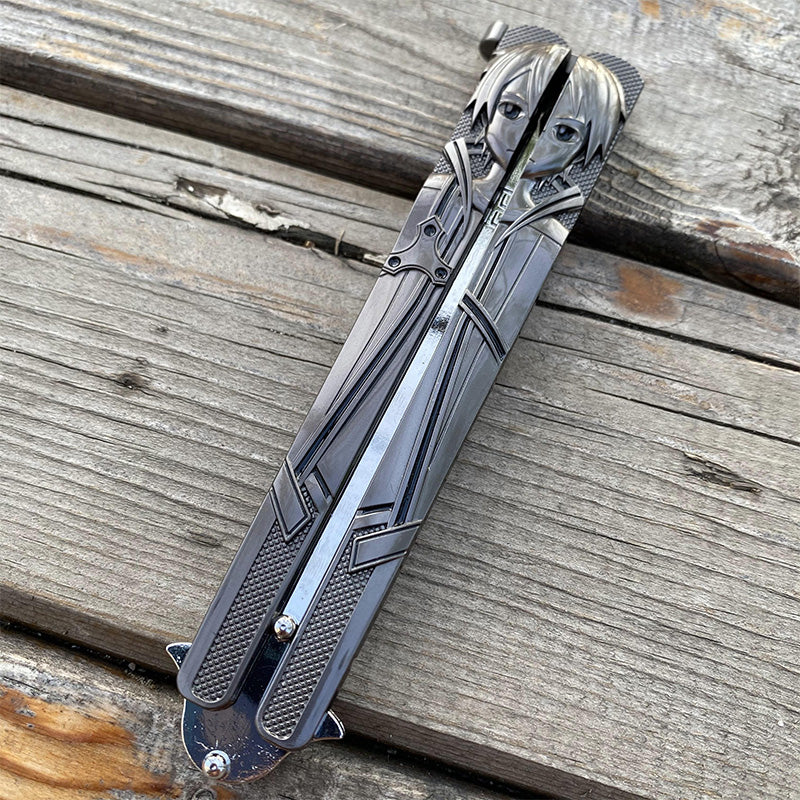 SAO Kirito Bust Sculpture Metal Blunt Butterfly Knife For Display