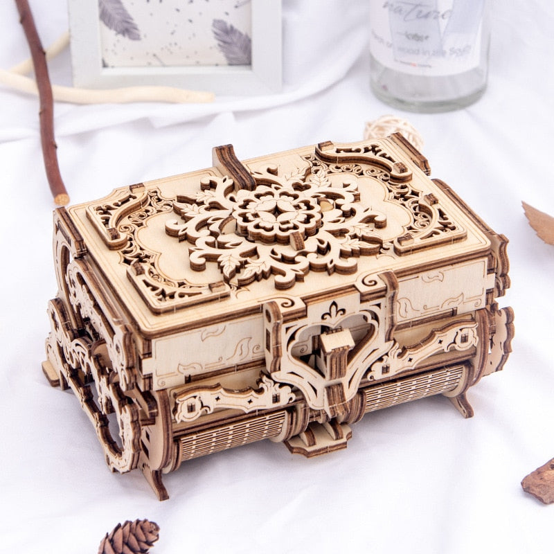 3D Wooden Puzzle Assembled Antique Jewelry Box Model Kit