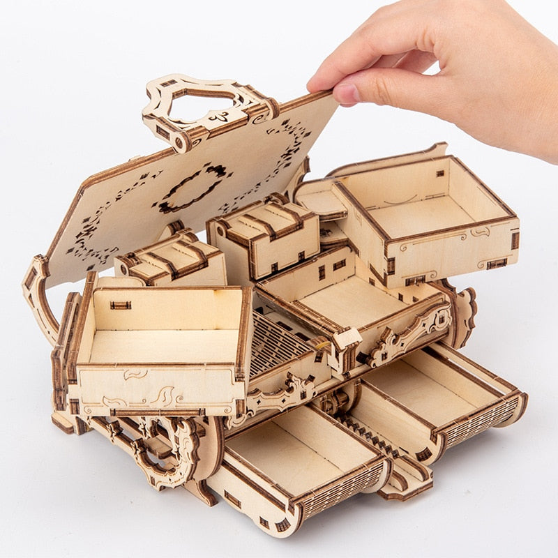 3D Wooden Puzzle Assembled Antique Jewelry Box Model Kit
