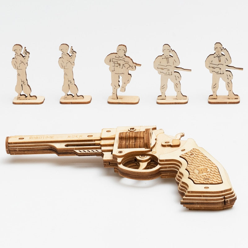 Wooden Revolver Kit 3D Wooden Puzzle Rubber Band Guns For Your Little Cowboy