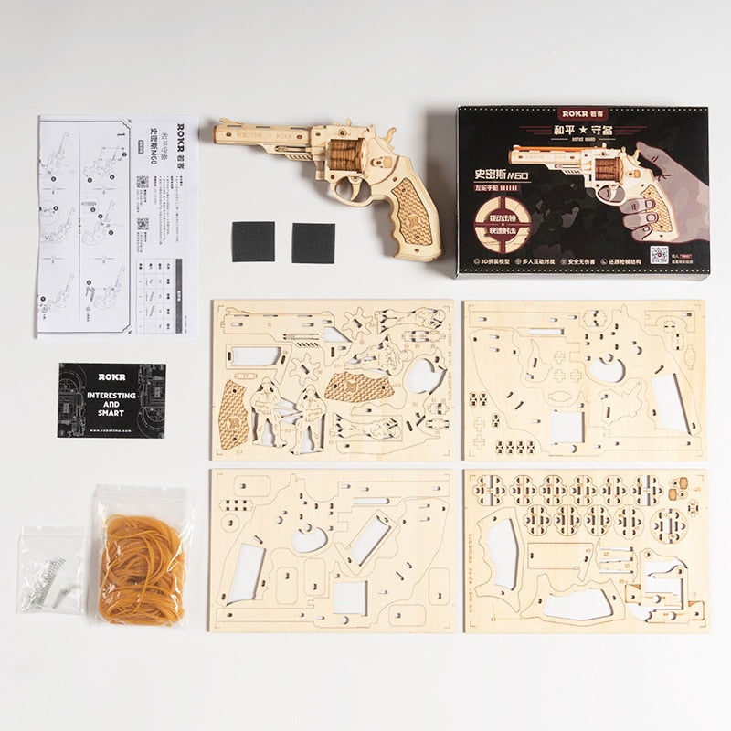 Wooden Revolver Kit 3D Wooden Puzzle Rubber Band Guns For Your Little Cowboy
