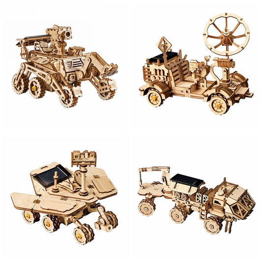 4 Kind 3D Wooden Space Hunting Solar Energy Car Model