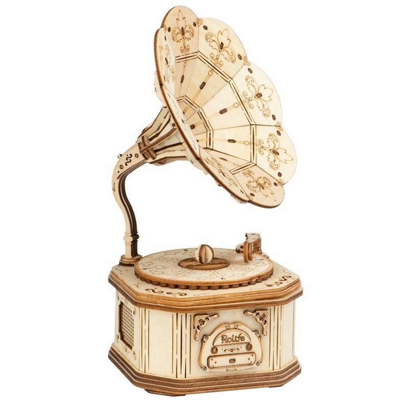 Diy 3d Gramophone Box Wooden Pumpkin Puzzle Cart Game Popular Assembly Toy Present