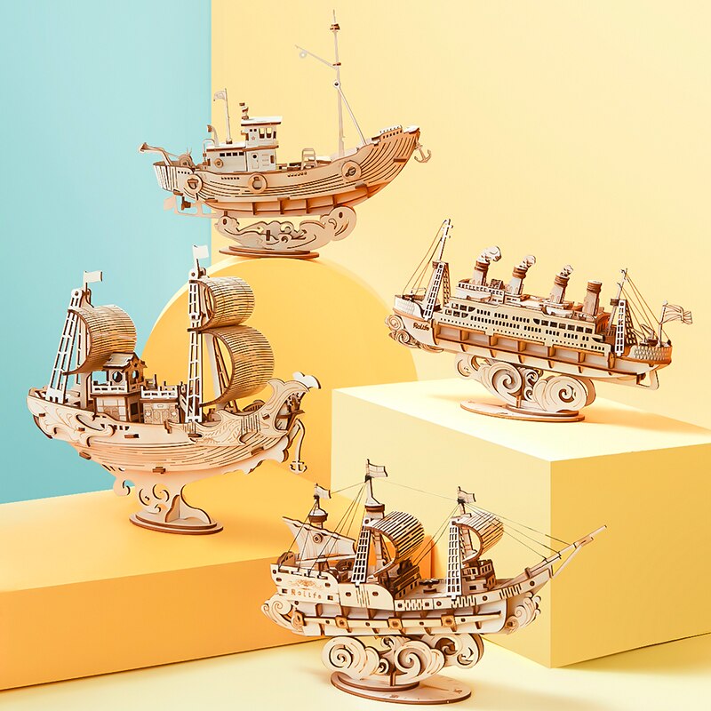 Diy 3D Wood Vintage Sailing Ship Assembly Boat Toy Present