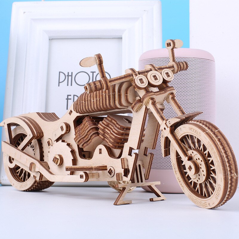 DIY Handmade 3D Wooden Puzzle Assemble Motorcycle Model