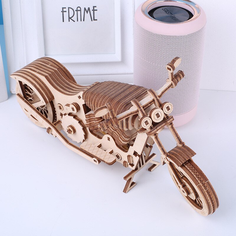 DIY Handmade 3D Wooden Puzzle Assemble Motorcycle Model