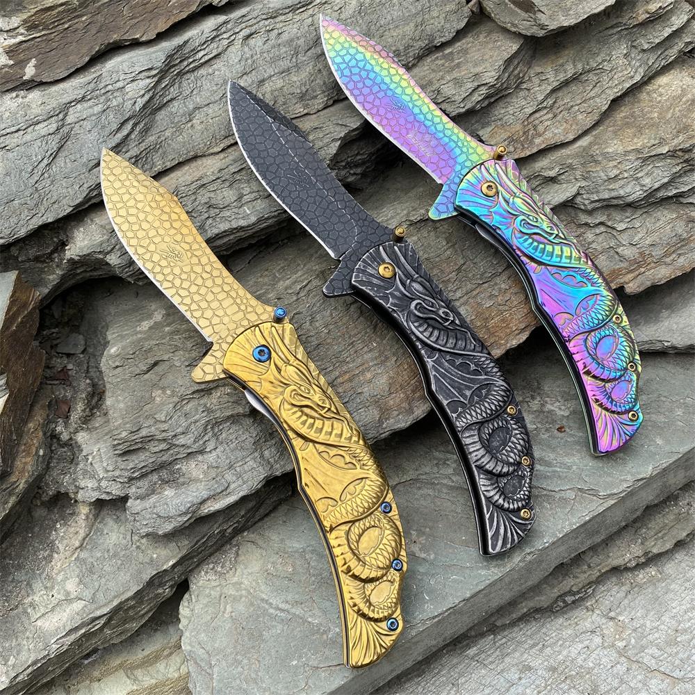 Sea Serpent sculpture Folding Knife Camping Knife