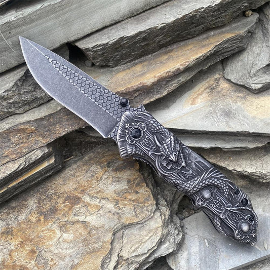 Evil Dragon Sculpture Knife Folding Knife