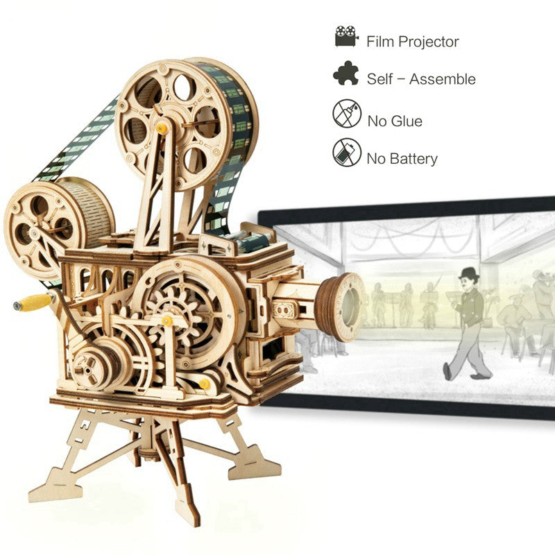 3D Hand Crank Film Projector Wooden Model Building Kits