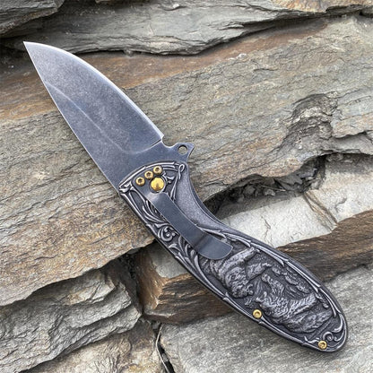 Brown Bear 3D Relief Folding Knife
