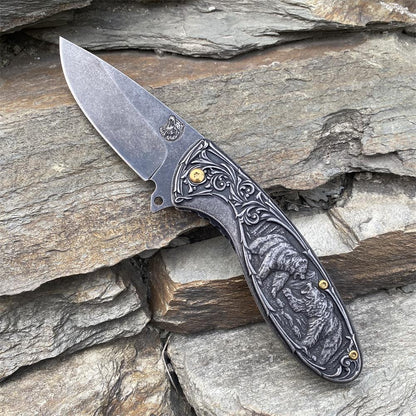 Brown Bear 3D Relief Folding Knife