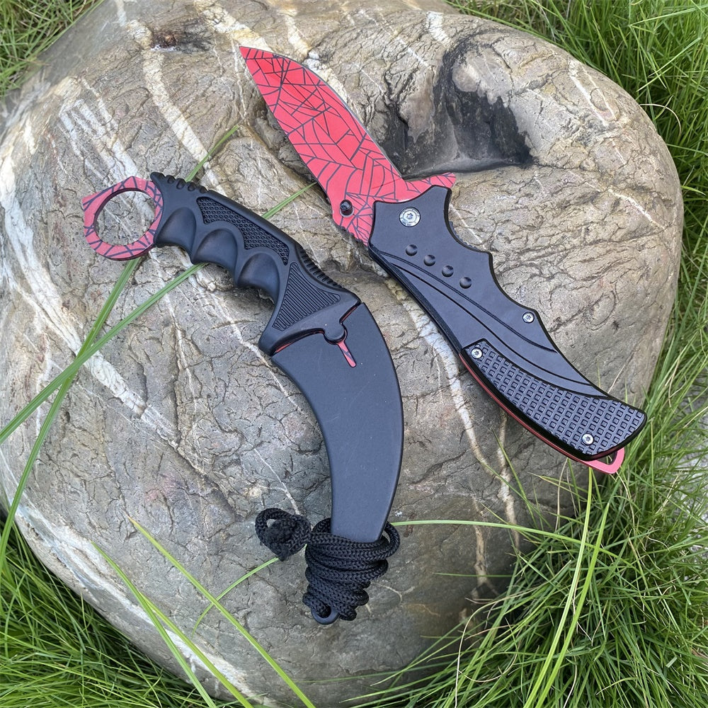 Metal Crimson Web Nomad Karambit Knife & Folding Knife 2 in 1 Pack
