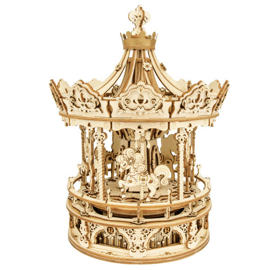 Diy 3D Romantic Carousel Wood Puzzle Assembly Music Box