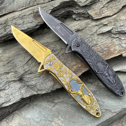 Fantastic Reindeer in the Mirror Folding Knife