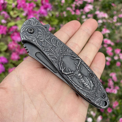 Fantastic Reindeer in the Mirror Folding Knife