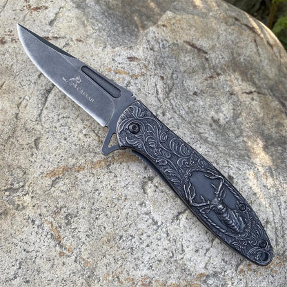 Fantastic Reindeer in the Mirror Folding Knife