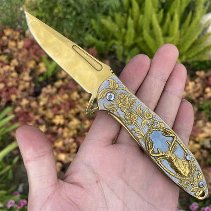 Fantastic Reindeer in the Mirror Folding Knife