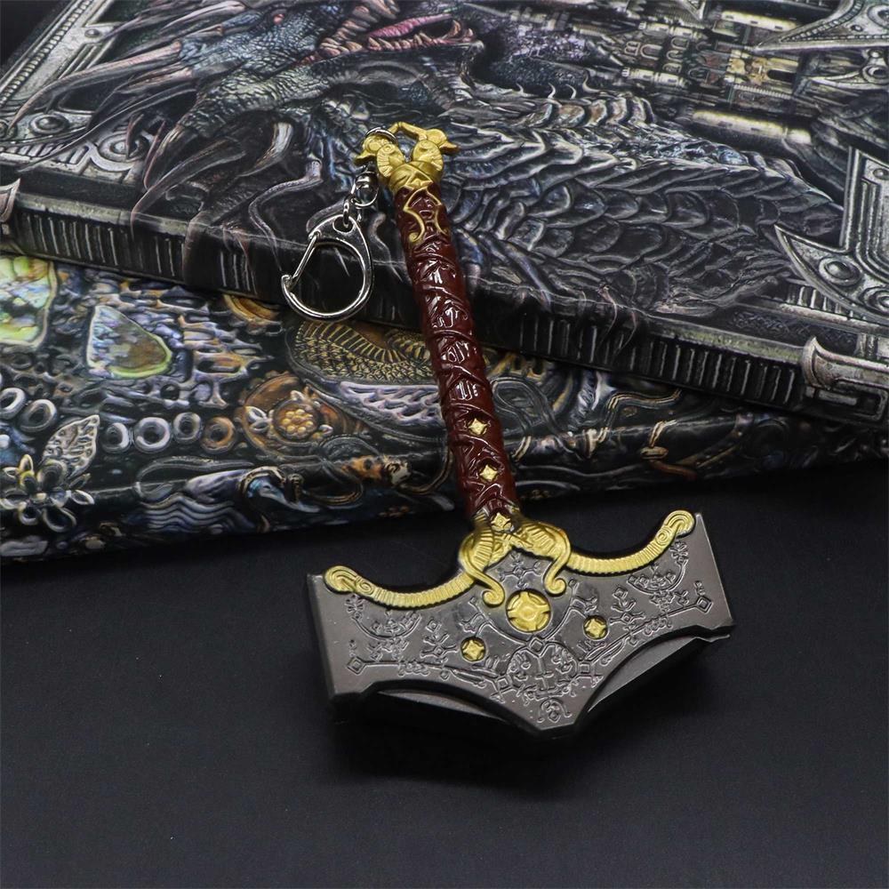 Metal Kratos Weapon Thor Hammer Mjölnir Keychain
