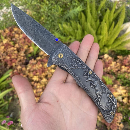 3D Sculpture Reindeer Folding Knife