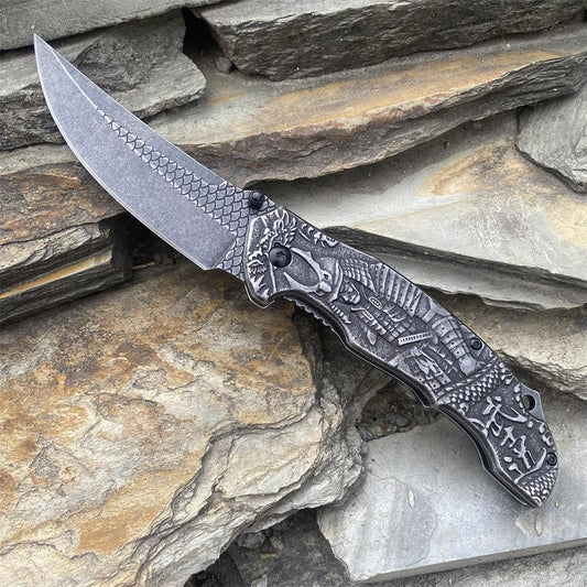 3D Samurai Sculpture Folding Knife