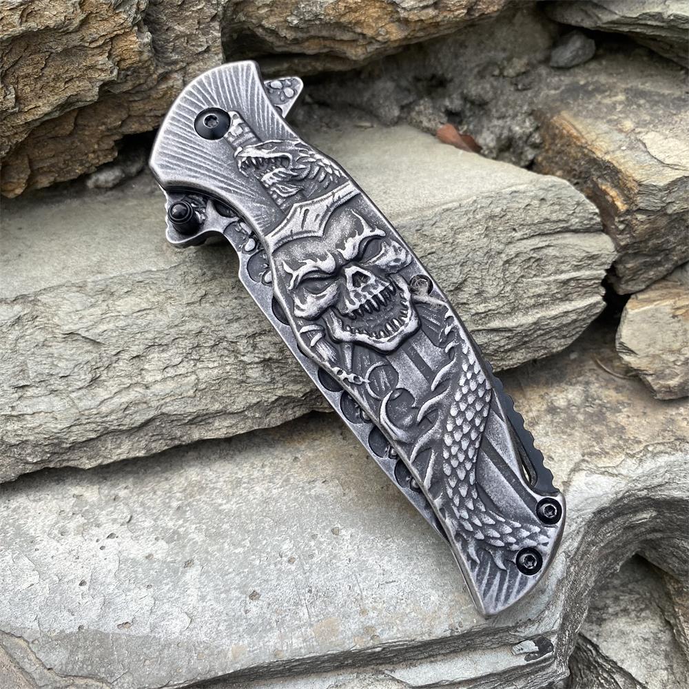Snake Skull Relief Folding Knife