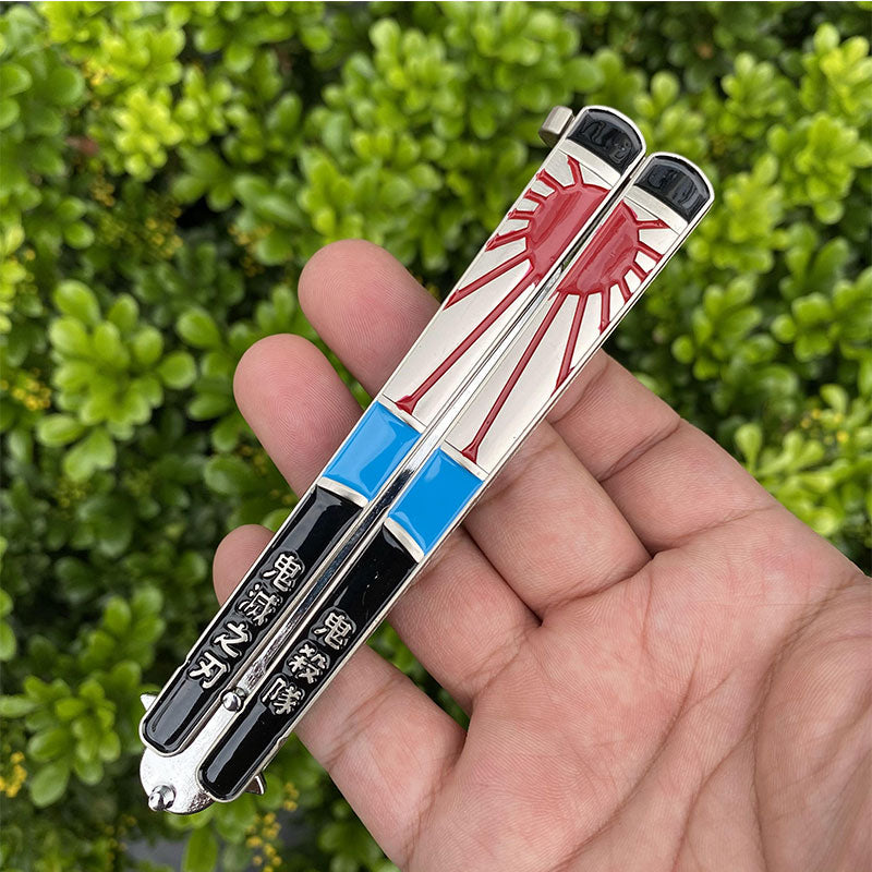 Tanjiro Earring Demon Hunter Mask Blunt Balisong Replica For Anime Collection