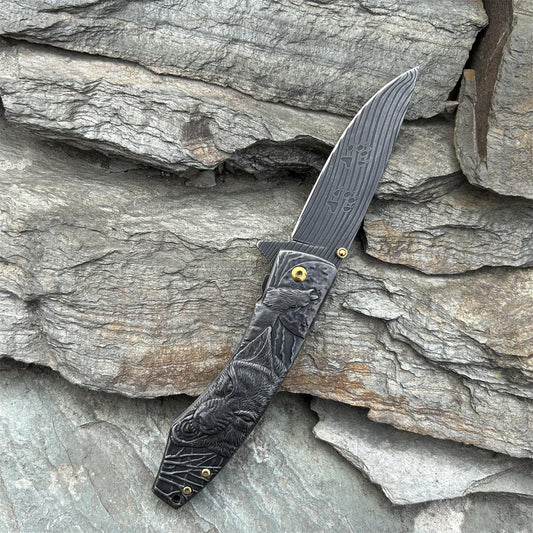 Wolf Head Relief Folding Knife