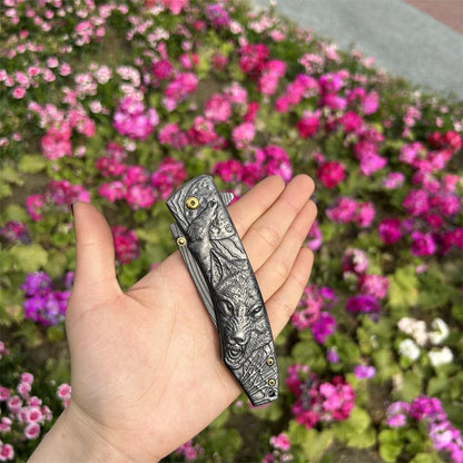 Wolf Head Relief Folding Knife